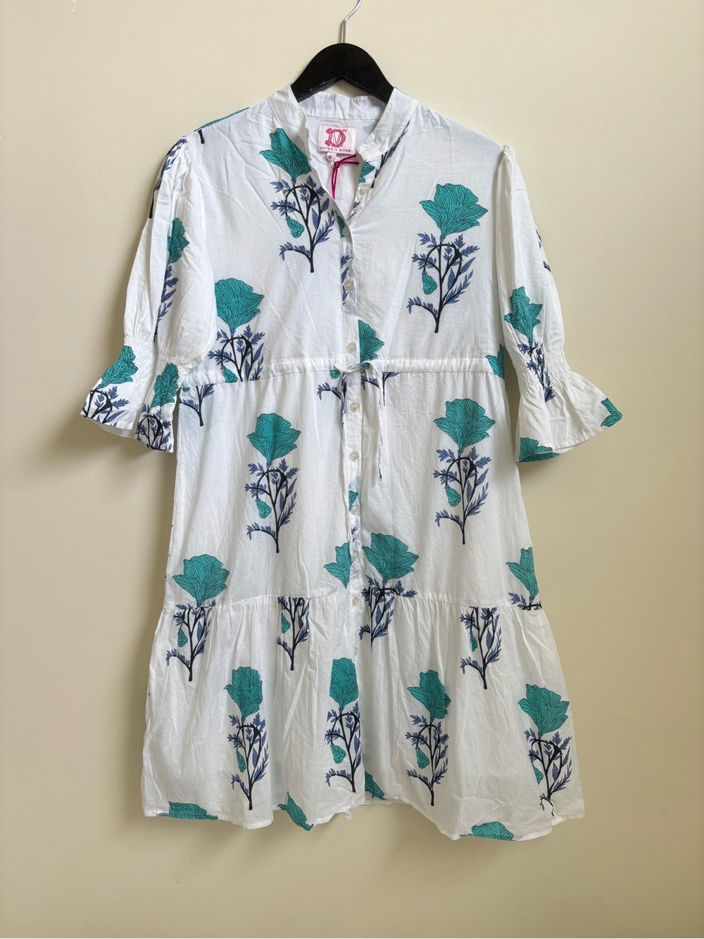 Victoria Dunn White Mini Dress with Teal Floral Print